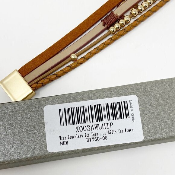 BTYSUN | Brown Leather Gold Tone Beaded Wrap Bracelet Magnetic Closure - Picture 13 of 13